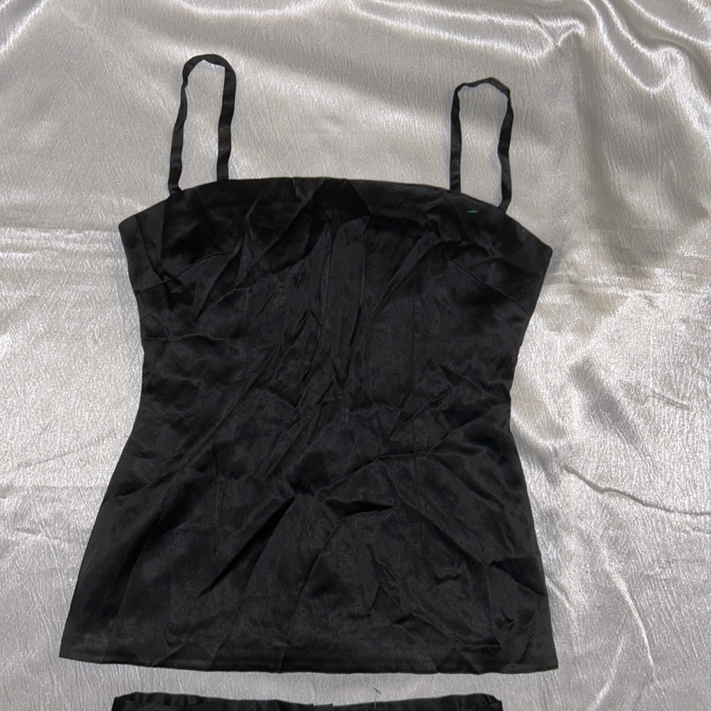 🖤GORGEOUS set 2 pieces sexy black suit black silk top + Kay Unger pencil silk